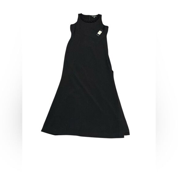 🆕 KARL LAGERFELD Black Rhinestone & Pearl Embellished neckline maxi gown sz 14 - Picture 1 of 7